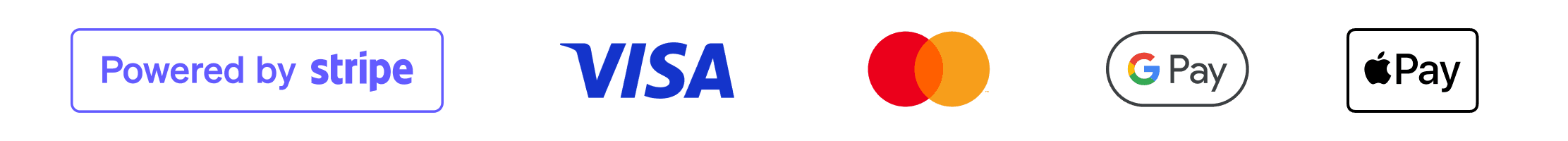 Powered by Stripe, Visa, Mastercard, Google Pay, Apple Pay